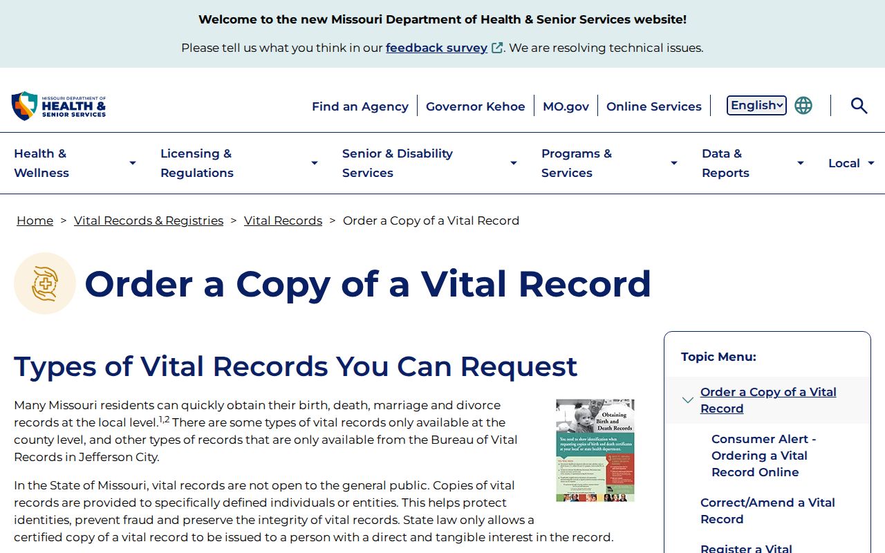 Warrensburg resident lookup Missouri vital record application requirements