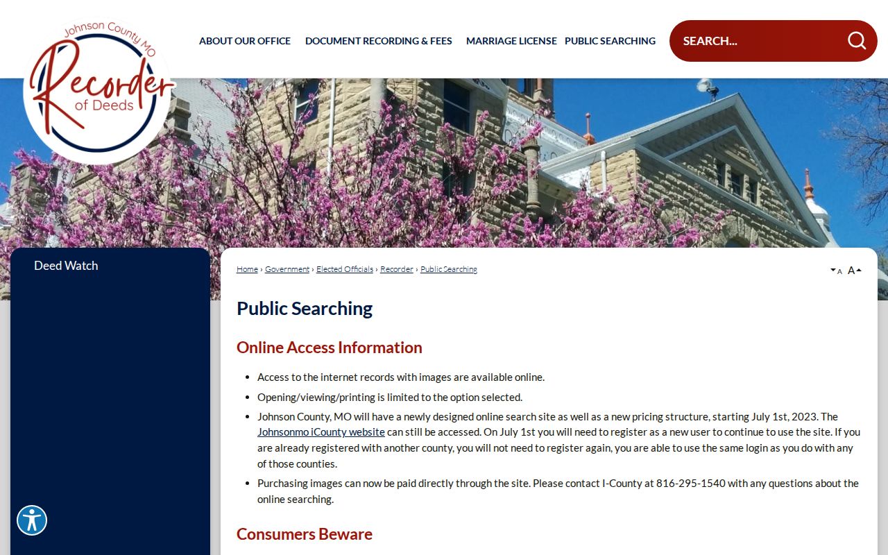 Warrensburg residents directory Recorder public-search access notice
