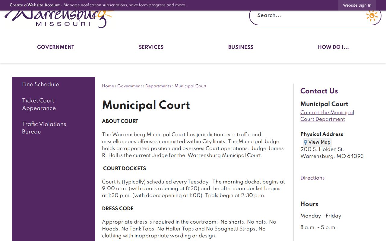 Warrensburg resident lookup Municipal Court record request information